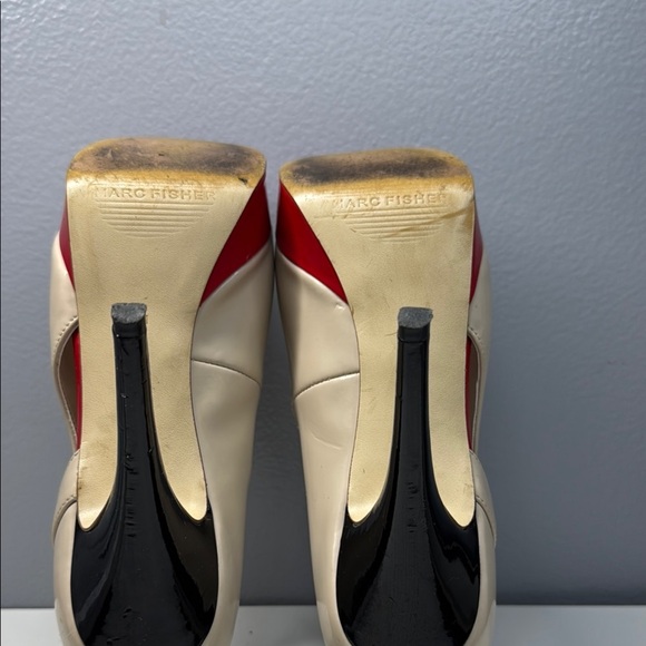 Marc Fisher Women's Cream and Red Peep Toe Heels - Picture 5 of 12